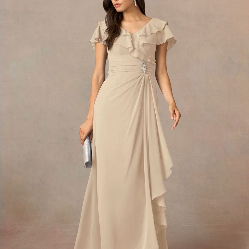 Azazie Cream Ruffle Maxi Dress - Snapdragon